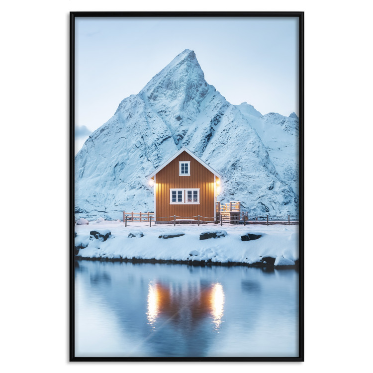 Poster Cottage in Norway - majestic winter landscape of a cottage against mountains 138727 additionalImage 22