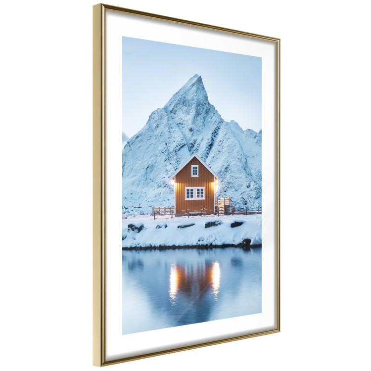 Poster Cottage in Norway - majestic winter landscape of a cottage against mountains 138727 additionalImage 3