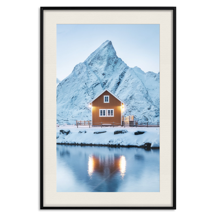 Poster Cottage in Norway - majestic winter landscape of a cottage against mountains 138727 additionalImage 21