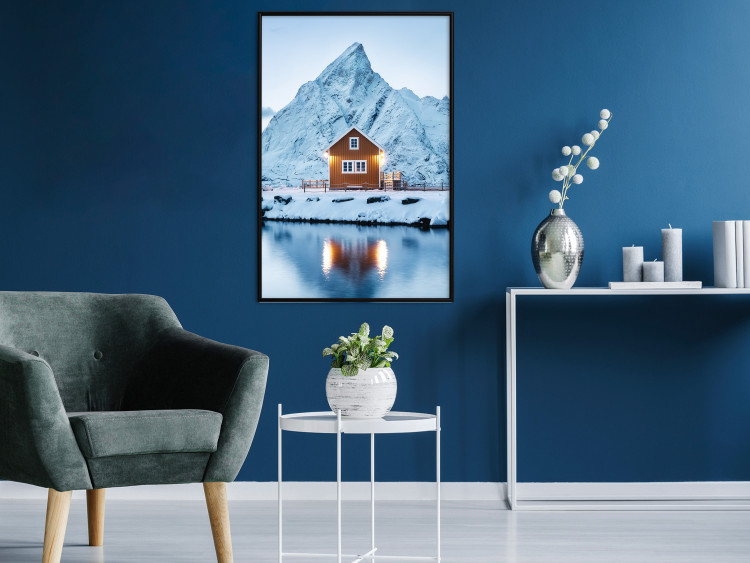 Poster Cottage in Norway - majestic winter landscape of a cottage against mountains 138727 additionalImage 12