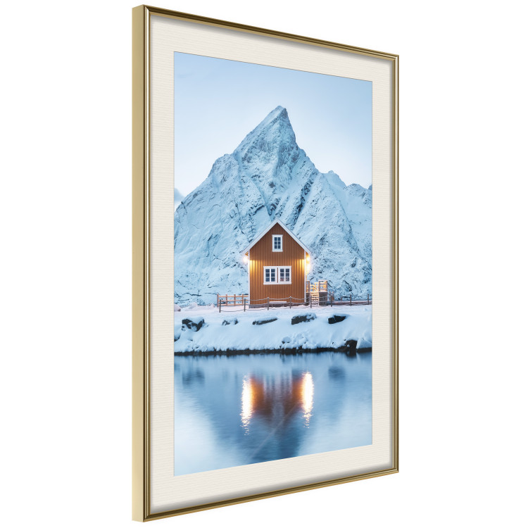 Poster Cottage in Norway - majestic winter landscape of a cottage against mountains 138727 additionalImage 3
