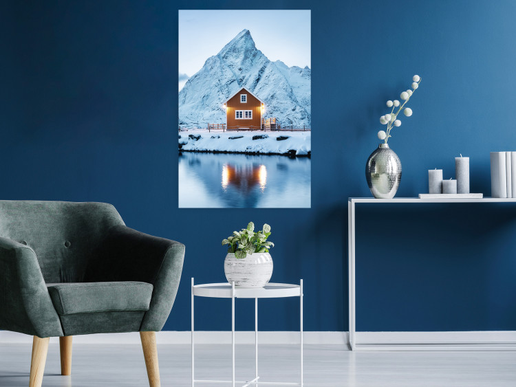 Poster Cottage in Norway - majestic winter landscape of a cottage against mountains 138727 additionalImage 8