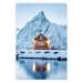 Poster Cottage in Norway - majestic winter landscape of a cottage against mountains 138727