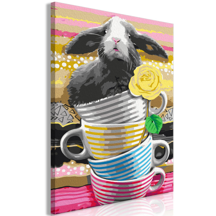 Paint by Number Kit Gray Rabbit - Furry Animal in Striped Cups and a Yellow Rose 144527 additionalImage 4
