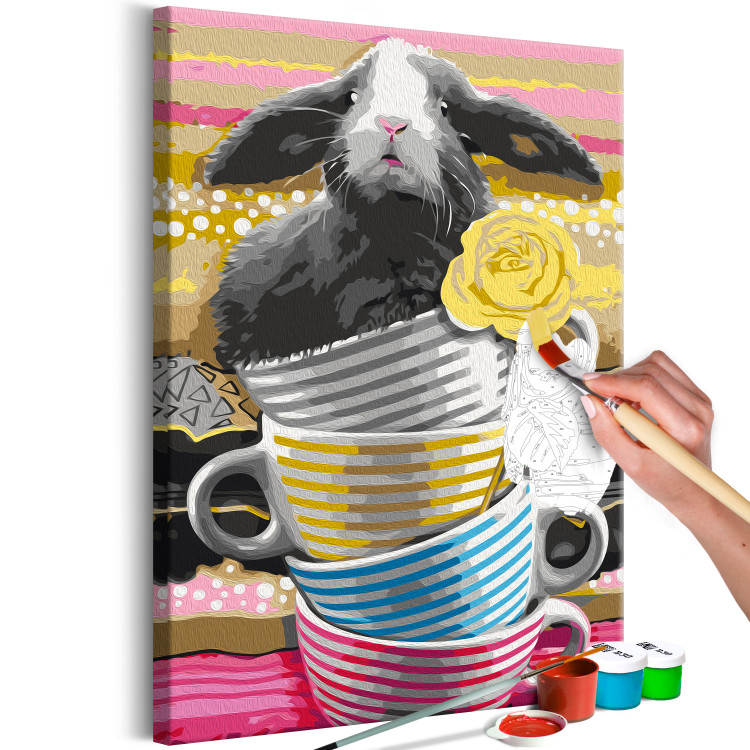 Paint by Number Kit Gray Rabbit - Furry Animal in Striped Cups and a Yellow Rose 144527 additionalImage 6
