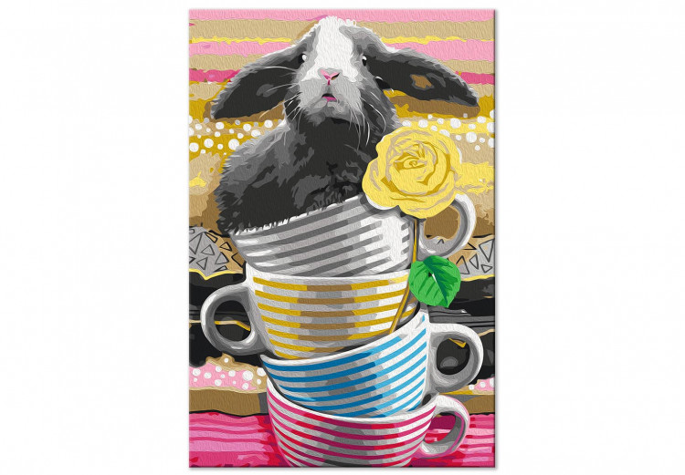 Paint by Number Kit Gray Rabbit - Furry Animal in Striped Cups and a Yellow Rose 144527 additionalImage 3