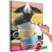 Paint by Number Kit Gray Rabbit - Furry Animal in Striped Cups and a Yellow Rose 144527 additionalThumb 6