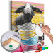 Paint by Number Kit Gray Rabbit - Furry Animal in Striped Cups and a Yellow Rose 144527