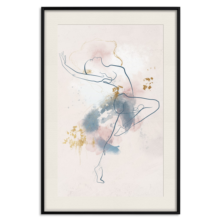 Wall Poster Linear Woman - Drawing of a Dancing Ballerina and Delicate Watercolor Stains 145127 additionalImage 25