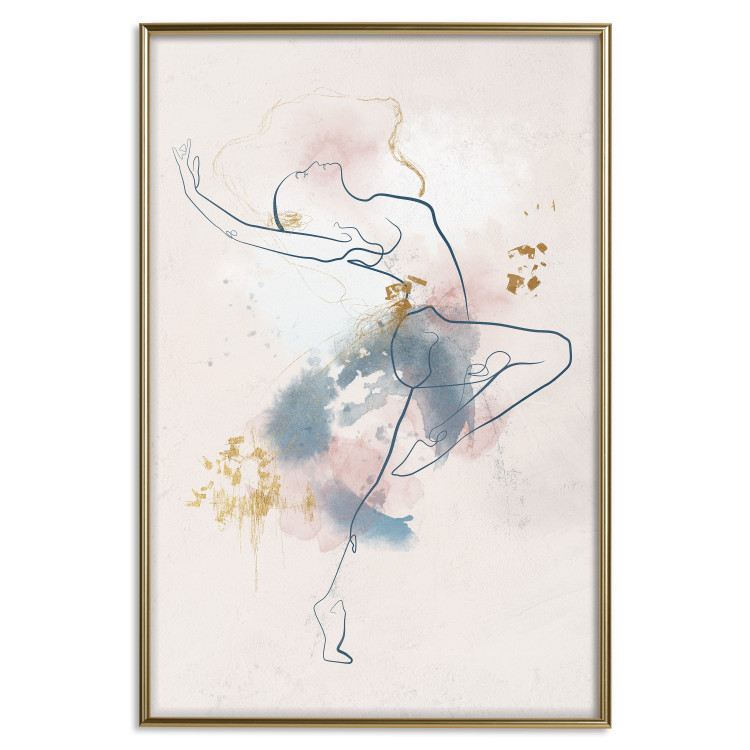Wall Poster Linear Woman - Drawing of a Dancing Ballerina and Delicate Watercolor Stains 145127 additionalImage 22