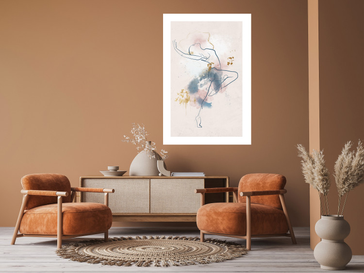 Wall Poster Linear Woman - Drawing of a Dancing Ballerina and Delicate Watercolor Stains 145127 additionalImage 12