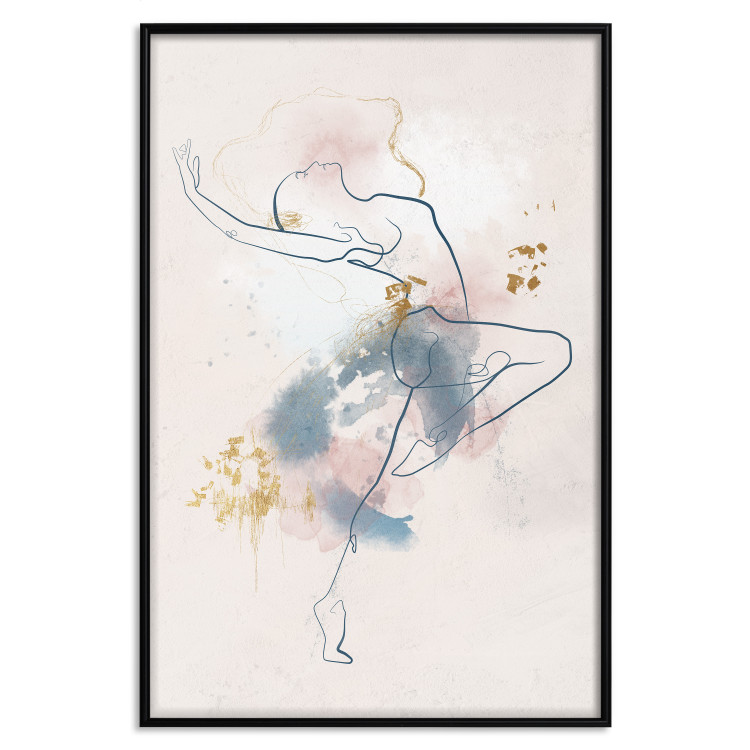 Wall Poster Linear Woman - Drawing of a Dancing Ballerina and Delicate Watercolor Stains 145127 additionalImage 17