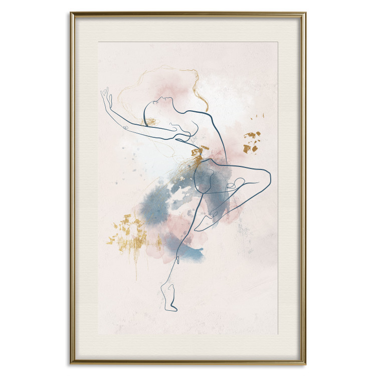 Wall Poster Linear Woman - Drawing of a Dancing Ballerina and Delicate Watercolor Stains 145127 additionalImage 15