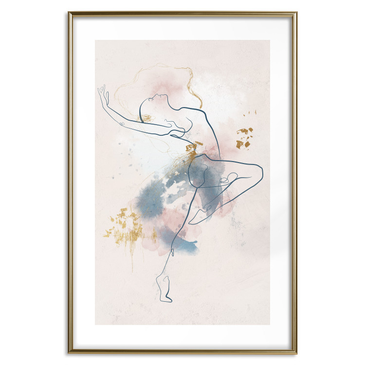 Wall Poster Linear Woman - Drawing of a Dancing Ballerina and Delicate Watercolor Stains 145127 additionalImage 16
