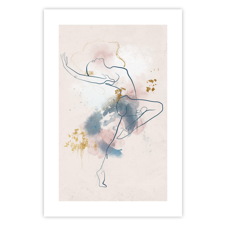 Wall Poster Linear Woman - Drawing of a Dancing Ballerina and Delicate Watercolor Stains 145127 additionalImage 19