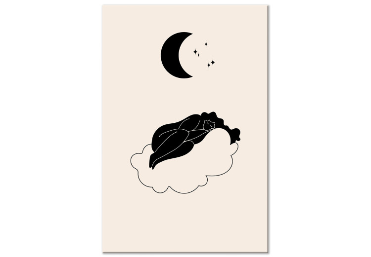 Canvas Monochrome Minimalism - Girl Sleeping on a Cloud in the Moonlight 146127