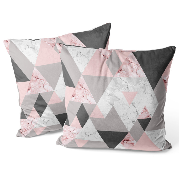 Decorative Velor Pillow Powdery triangles - geometric, minimalist motif in shades of pink 147127 additionalImage 3