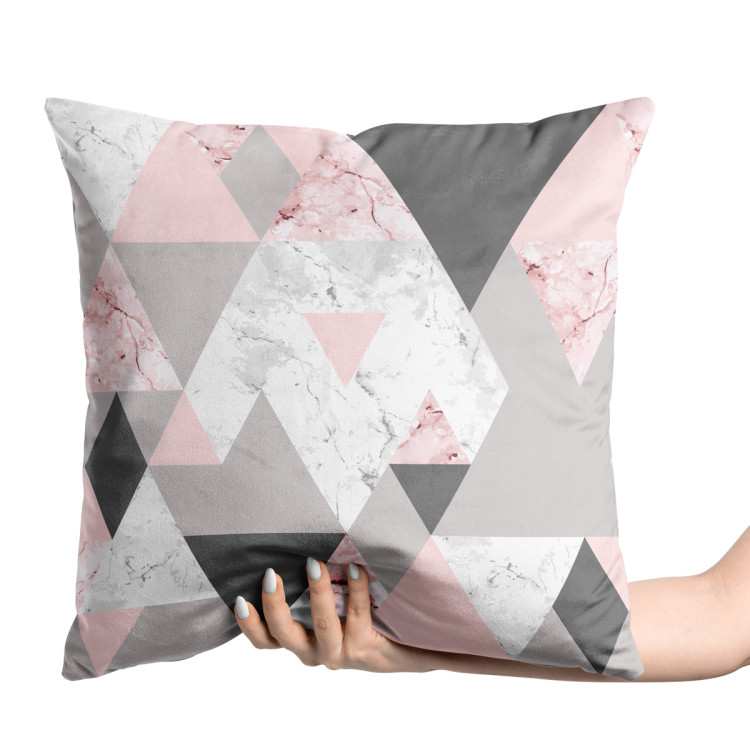 Decorative Velor Pillow Powdery triangles - geometric, minimalist motif in shades of pink 147127 additionalImage 2