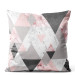 Decorative Velor Pillow Powdery triangles - geometric, minimalist motif in shades of pink 147127