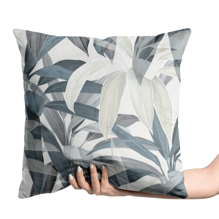 Decorative Velor Pillow Leaf composition - theme in green and grey tones 147227 additionalImage 2