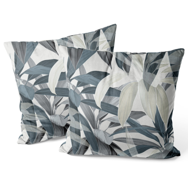 Decorative Velor Pillow Leaf composition - theme in green and grey tones 147227 additionalImage 3