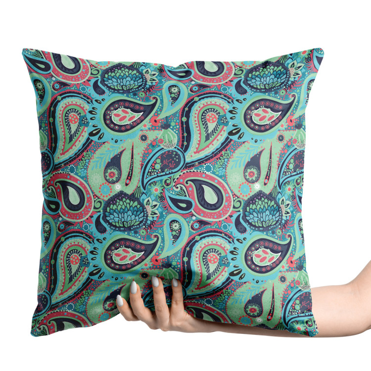 Decorative Velor Pillow Red and green teardrops - an intriguing composition in intense colours 147327 additionalImage 2