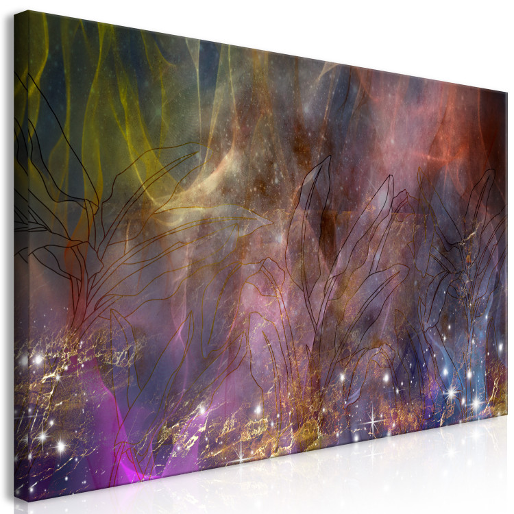 Canvas Art Print Colorful Abstraction (1-piece) - intermingling colorful streaks and leaves 148827 additionalImage 2