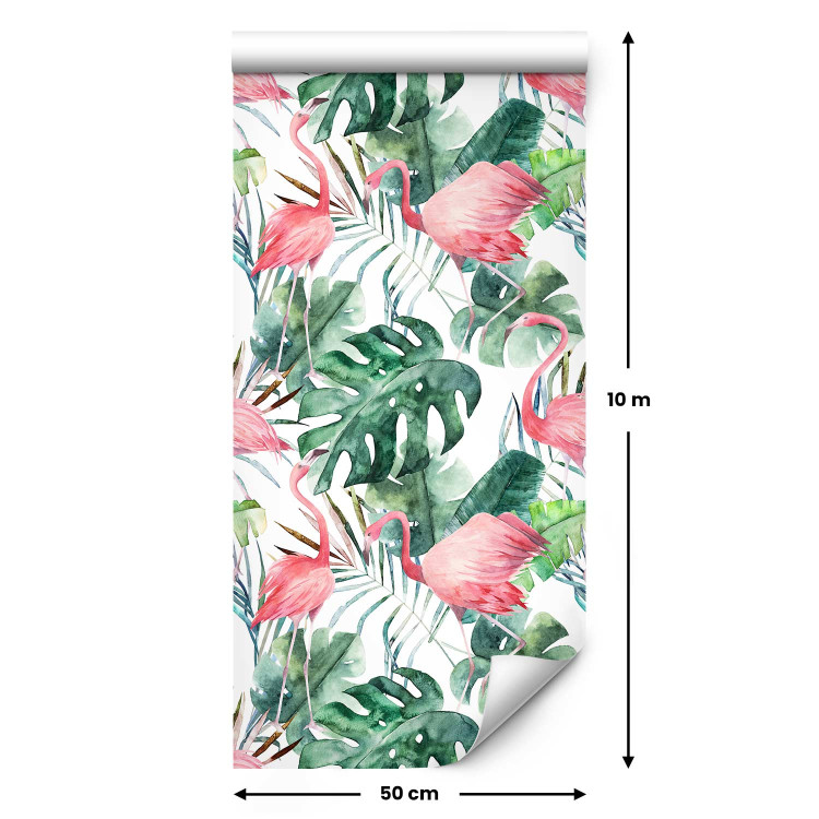 Wallpaper Flamingos in the Jungle - Pink Birds Among the Big Green Leaves 150027 additionalImage 7
