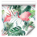 Wallpaper Flamingos in the Jungle - Pink Birds Among the Big Green Leaves 150027 additionalThumb 1
