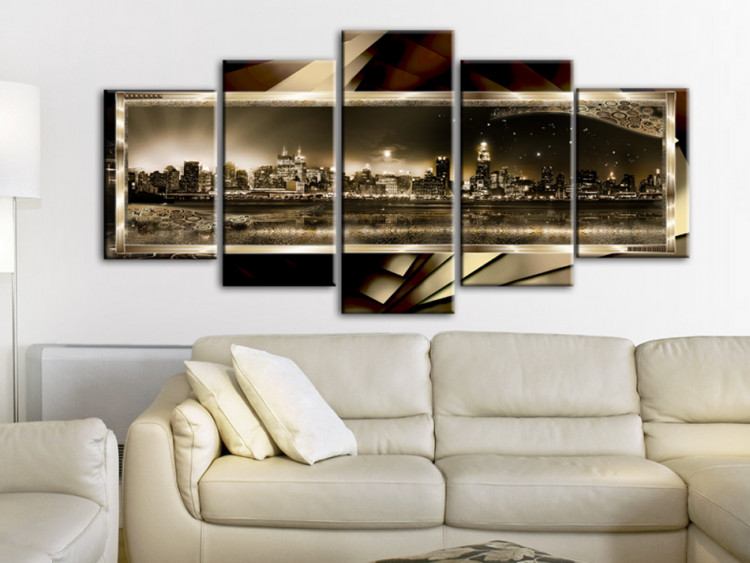 Canvas Print The city that never sleeps - panorama of New York at night in sepia 55827 additionalImage 3