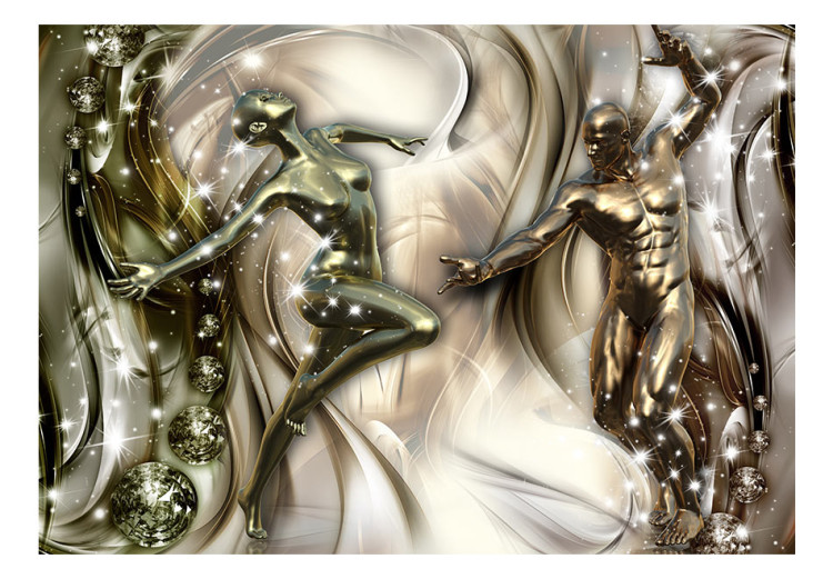 Photo Wallpaper Dancing couple - two figures on an abstract background with waves and glow 64327 additionalImage 1