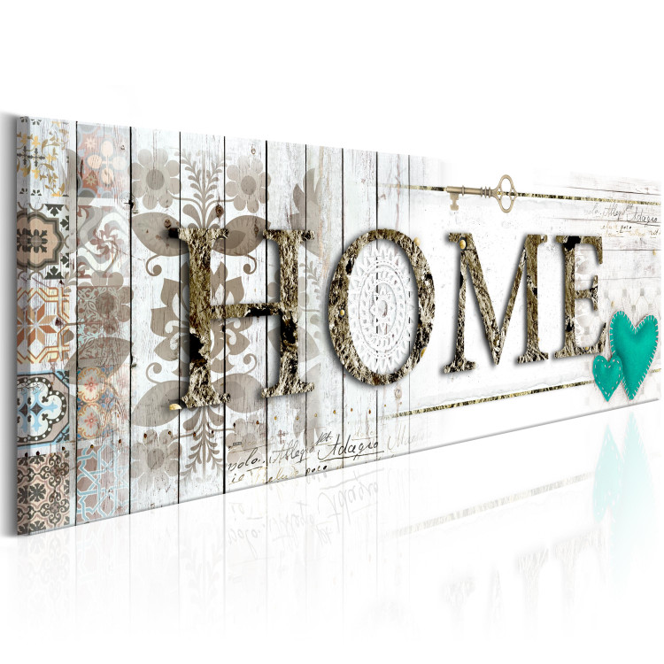Canvas Art Print Key to Home (1-part) - Heart Patterns on Wooden Background 95027 additionalImage 2
