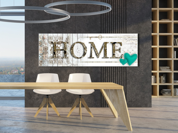 Canvas Art Print Key to Home (1-part) - Heart Patterns on Wooden Background 95027 additionalImage 3