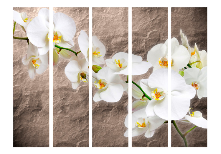 Room Separator Orchid Immaculateness II - flower on a brown stone texture background 95327 additionalImage 3