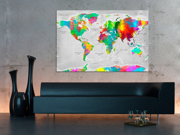 Canvas Print World in Colors (1-part) - World Map in Artistic Style 95927 additionalImage 3