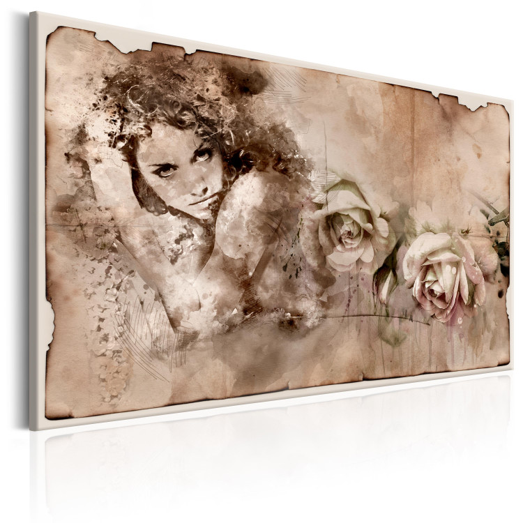 Canvas Art Print Retro Style: Woman and Roses - Romantic Portrait in Vintage Theme 97727 additionalImage 2