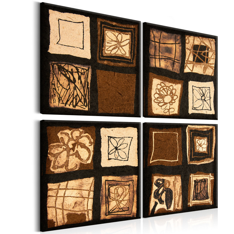 Canvas Brown Quartet - Artistic Abstraction of Figures on Wooden Texture 98027 additionalImage 2