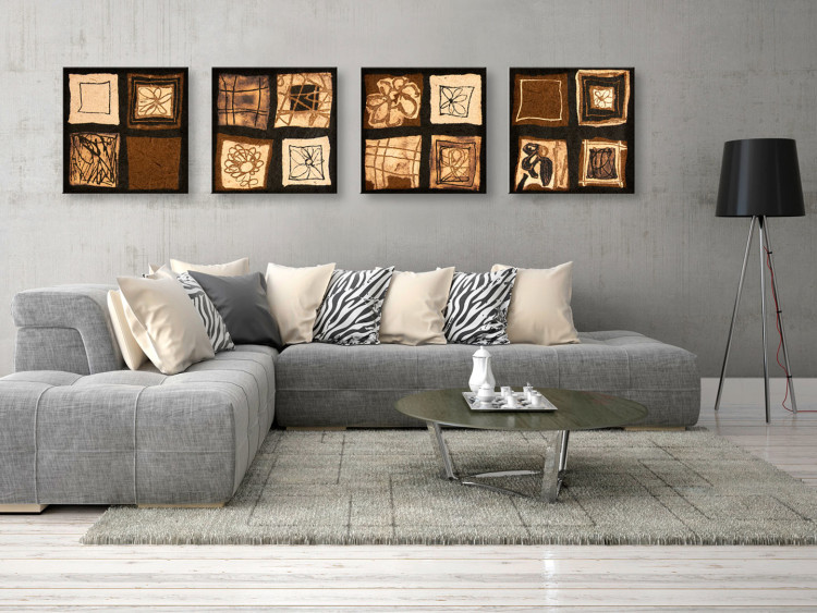 Canvas Brown Quartet - Artistic Abstraction of Figures on Wooden Texture 98027 additionalImage 3