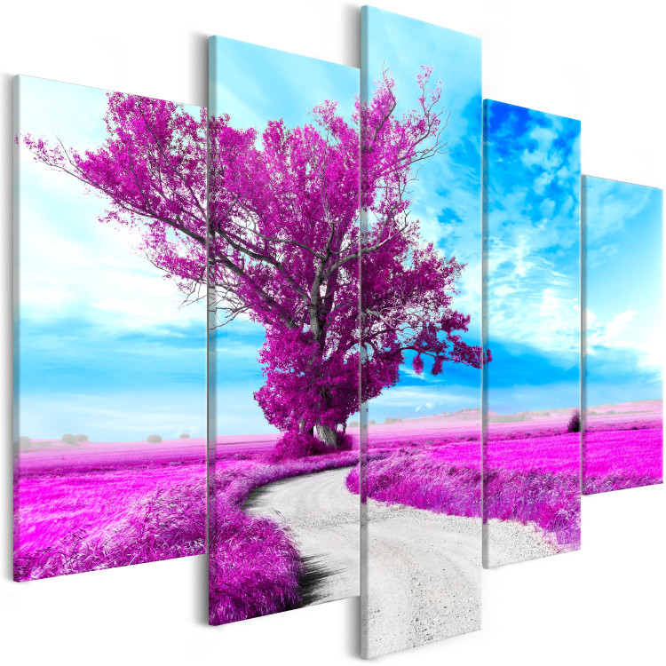 Canvas Art Print Tree by the Road (5-part) - Fantasy of Purple Nature 107737 additionalImage 2