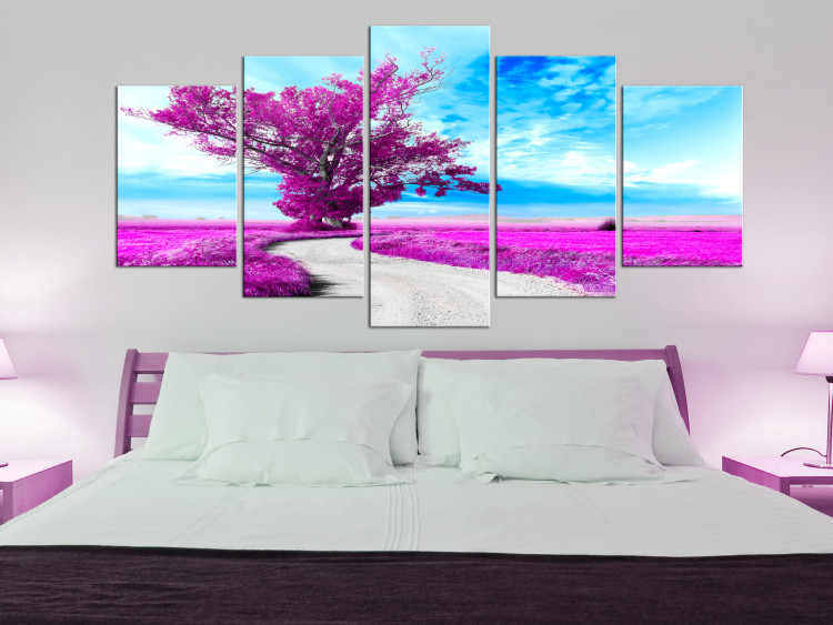 Canvas Art Print Tree by the Road (5-part) - Fantasy of Purple Nature 107737 additionalImage 3