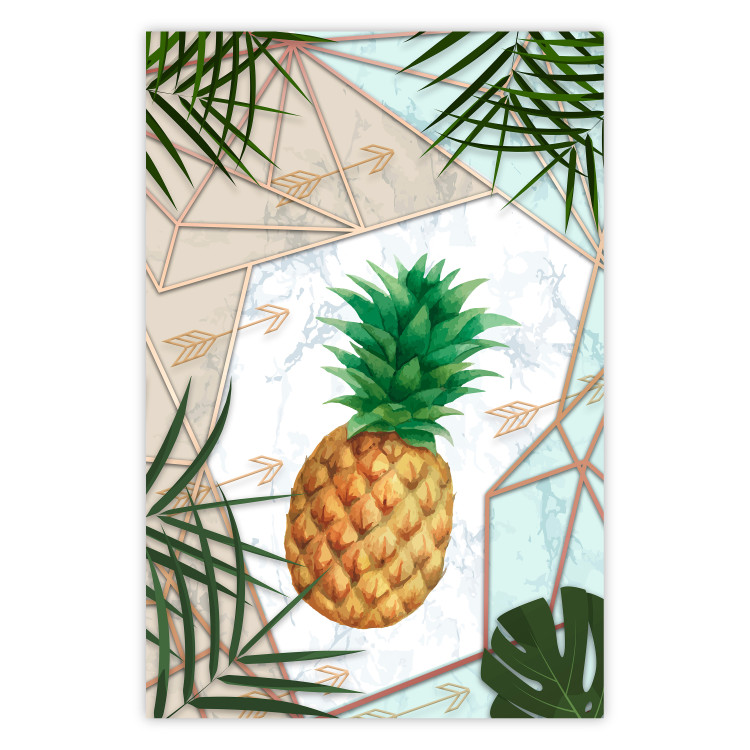 Poster Tropical Fruit - pineapple in a geometric composition with green leaves 114437
