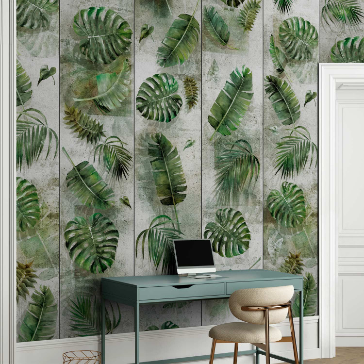 Modern Wallpaper Leaves on Concrete (Green) 114937 additionalImage 4
