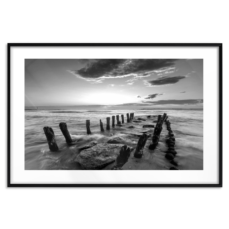 Wall Poster Song of the sea - black and white landscape of cloudy sky and pier against water 115137 additionalImage 17