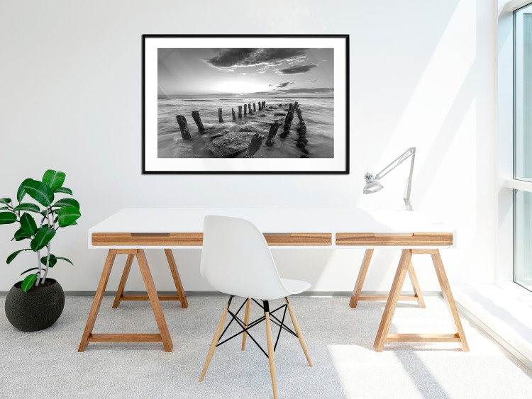 Wall Poster Song of the sea - black and white landscape of cloudy sky and pier against water 115137 additionalImage 6