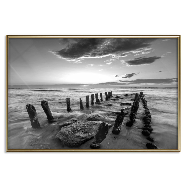 Wall Poster Song of the sea - black and white landscape of cloudy sky and pier against water 115137 additionalImage 20
