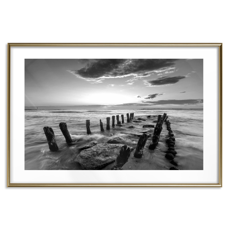 Wall Poster Song of the sea - black and white landscape of cloudy sky and pier against water 115137 additionalImage 14