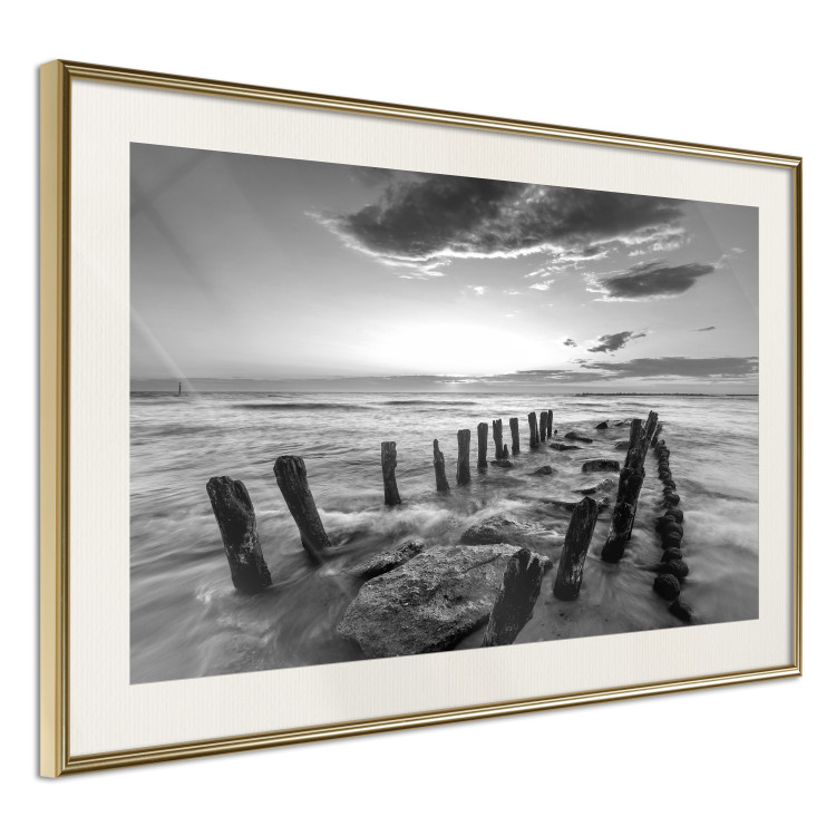 Wall Poster Song of the sea - black and white landscape of cloudy sky and pier against water 115137 additionalImage 2