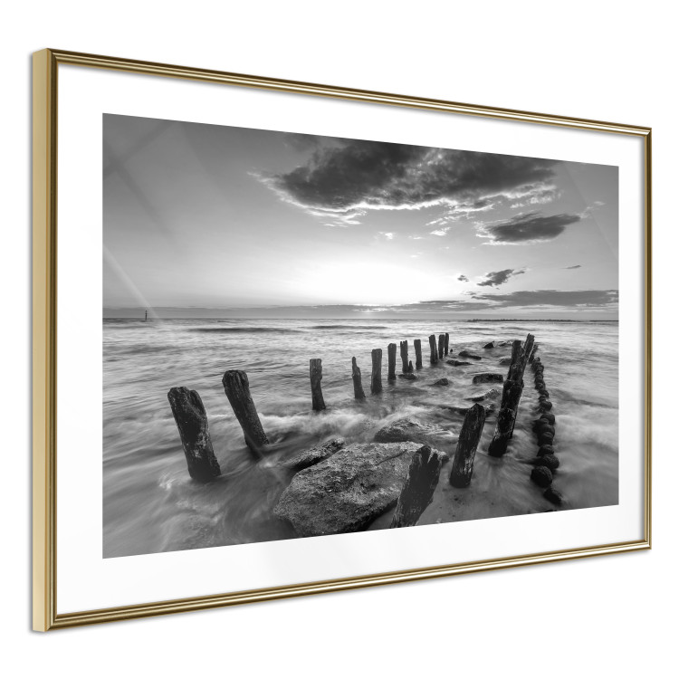 Wall Poster Song of the sea - black and white landscape of cloudy sky and pier against water 115137 additionalImage 8