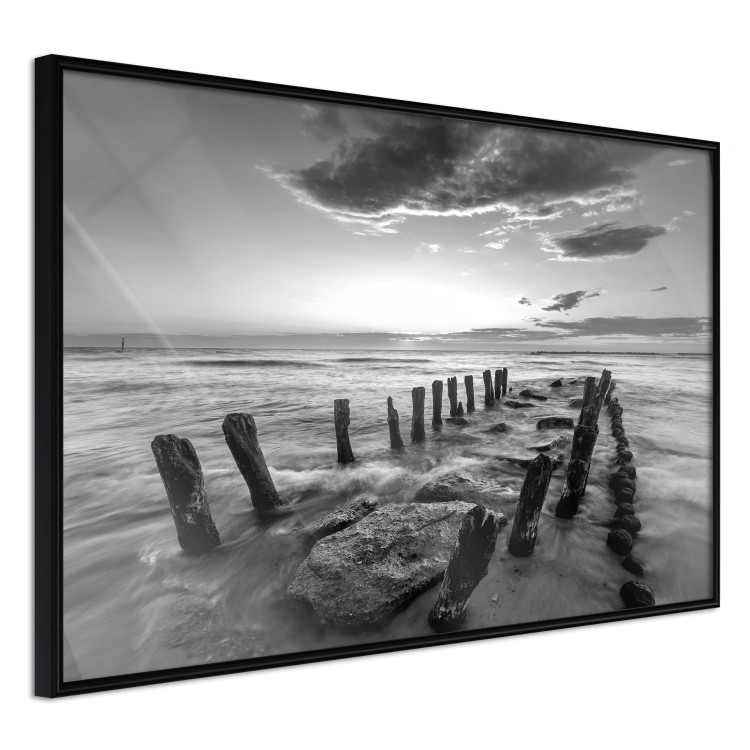 Wall Poster Song of the sea - black and white landscape of cloudy sky and pier against water 115137 additionalImage 10