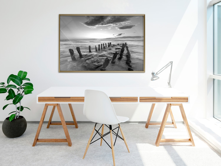 Wall Poster Song of the sea - black and white landscape of cloudy sky and pier against water 115137 additionalImage 7